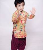 Multicolor printed cotton silk boys-kurta-patiala