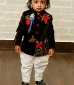 Blue embroidered velvet boys-indo-western-dress