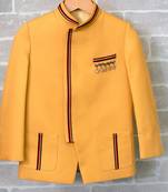 Yellow plain art silk boys-blazer