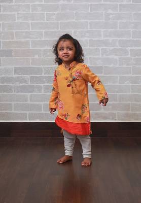 Yellow printed art silk boys-kurta-pyjama 1