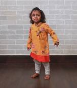Yellow printed art silk boys-kurta-pyjama