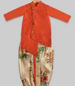 Orange plain cotton silk boys-dhoti-kurta