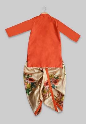 Orange plain cotton silk boys-dhoti-kurta 2