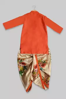 Orange plain cotton silk boys-dhoti-kurta