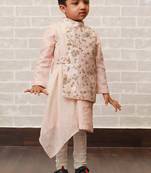 Pink plain linen boys-kurta-pyjama