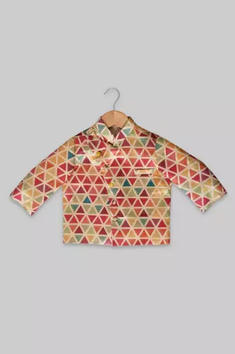 Multicolor printed art silk boys-indo-western-dress