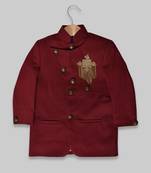 Red plain raw silk boys-indo-western-blazer