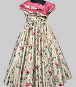 Pink printed art silk kids-girl-gowns