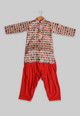 Multicolor printed art silk boys-kurta-patiala 1