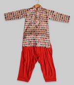 Multicolor printed art silk boys-kurta-patiala