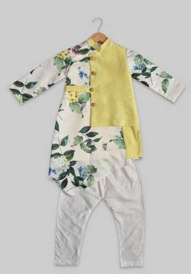 Green printed dupion silk boys-kurta-pyjama 1