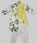 Green printed dupion silk boys-kurta-pyjama