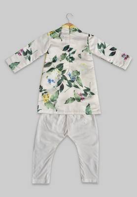 Green printed dupion silk boys-kurta-pyjama 2