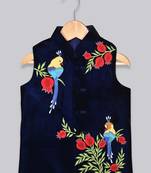 Blue embroidered velvet boys-nehru-jacket