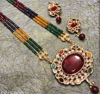 Multi Color Semi Precious Beads  Kundan Necklace Sets 1