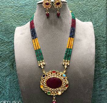 Multi Color Semi Precious Beads  Kundan Necklace Sets 2