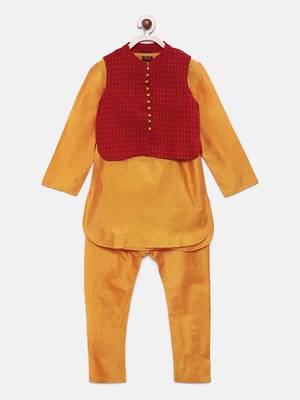Gold plain polyester boys-kurta-pyjama 1
