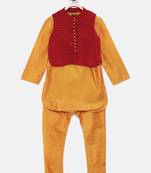 Gold plain polyester boys-kurta-pyjama