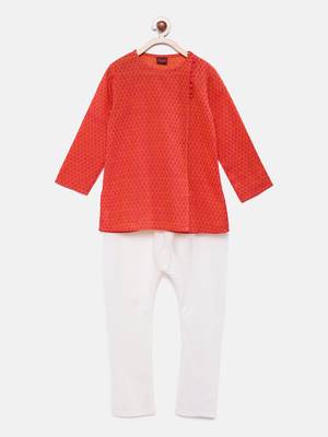 Red plain polyester boys-kurta-pyjama 1