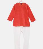 Red plain polyester boys-kurta-pyjama