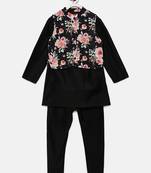 Black plain polyester boys-kurta-pyjama