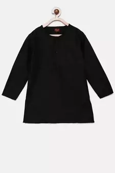 Black plain polyester boys-kurta-pyjama