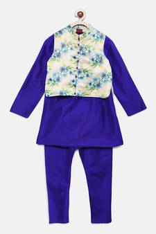 Blue plain polyester boys-kurta-pyjama