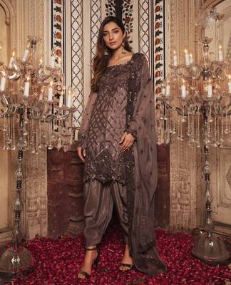 Brown embroidered chiffon salwar 1