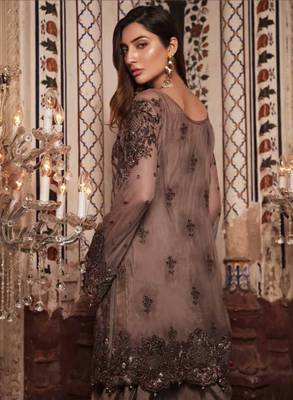 Brown embroidered chiffon salwar 3
