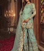 Sea-green embroidered chiffon salwar