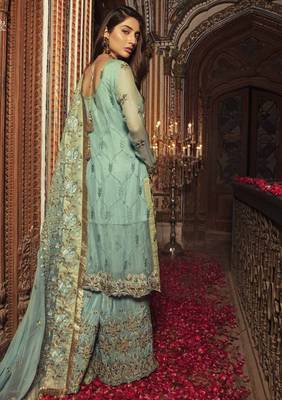 Sea-green embroidered chiffon salwar 2