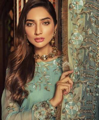 Sea-green embroidered chiffon salwar 3