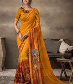 Mustard printed chiffon saree with blouse