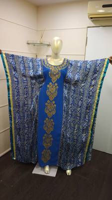 Blue Zari Work Chiffon Polyester Islamic Party Wear Festive Kaftan Farasha 1