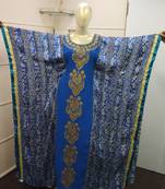 Blue Zari Work Chiffon Polyester Islamic Party Wear Festive Kaftan Farasha