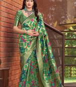 Green woven banarasi silk saree with blouse