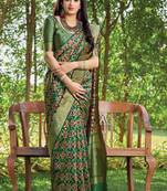 Dark green woven banarasi silk saree with blouse