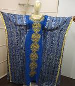 Blue Zari Work Chiffon Polyester Islamic Party Wear Festive Kaftan Farasha