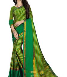 Green printed polycotton saree with blouse