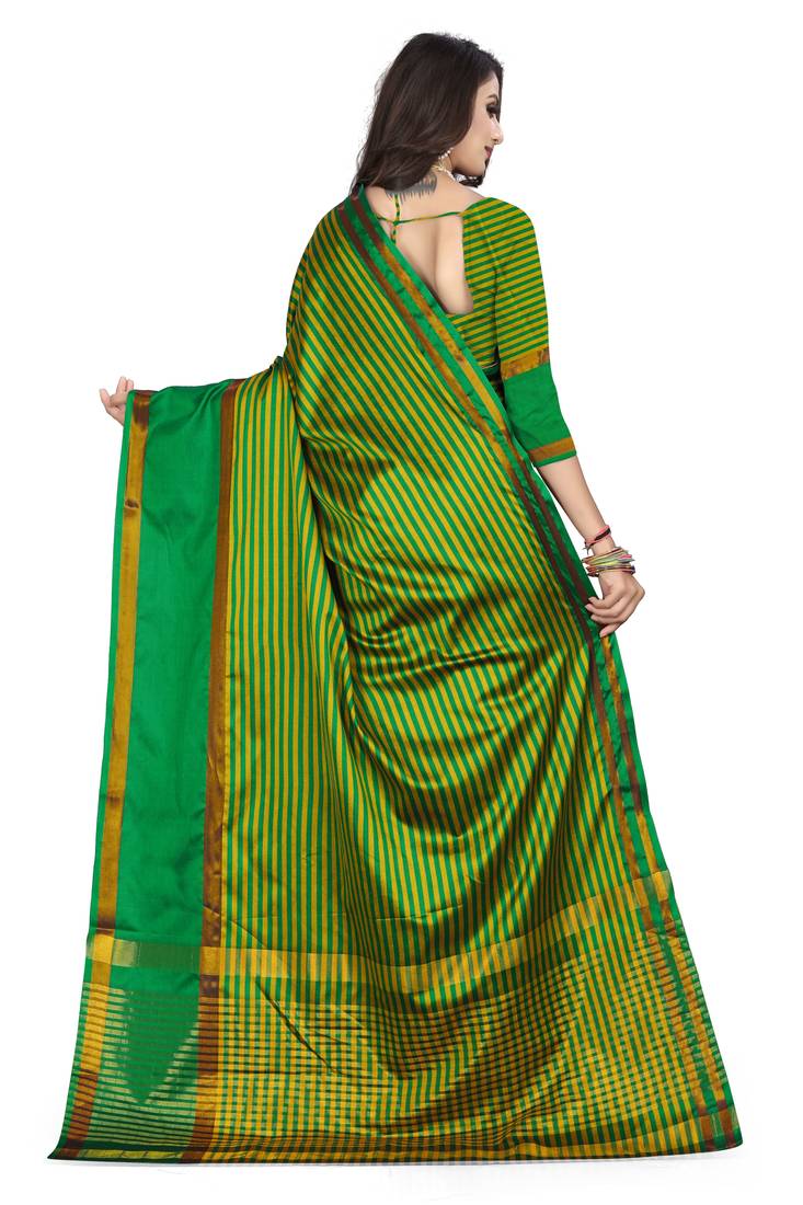 Green printed polycotton saree with blouse