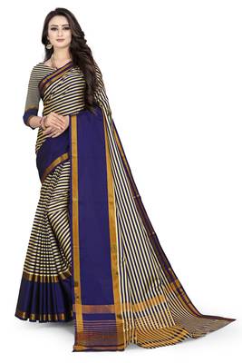 Cream printed polycotton saree with blouse 1
