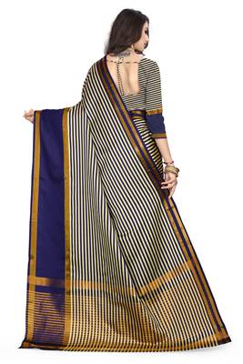 Cream printed polycotton saree with blouse 2