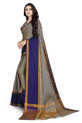 Cream printed polycotton saree with blouse 3