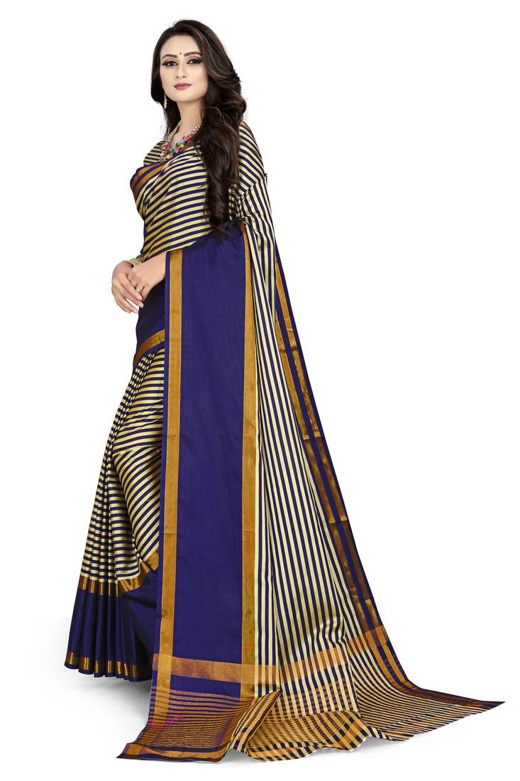 Cream printed polycotton saree with blouse