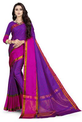 Violet printed polycotton saree with blouse 1