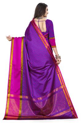 Violet printed polycotton saree with blouse 2