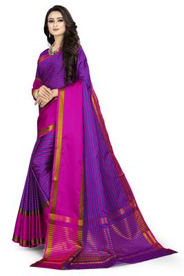 Violet printed polycotton saree with blouse 3