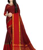 Red printed polycotton saree with blouse