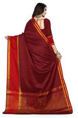 Red printed polycotton saree with blouse 2