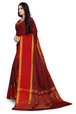 Red printed polycotton saree with blouse 3